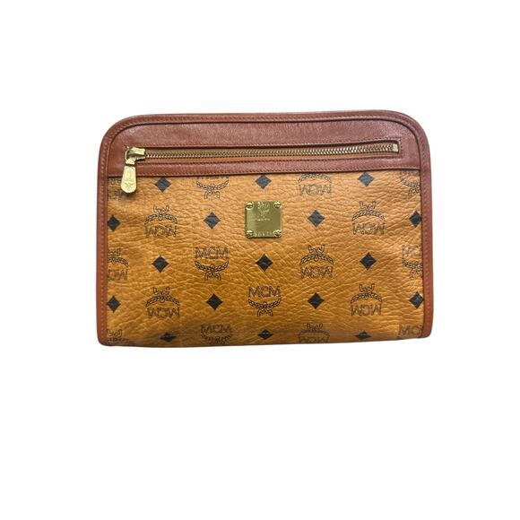MCM Visetos clutch travel pouch Vintage 80’s cognac brown leather